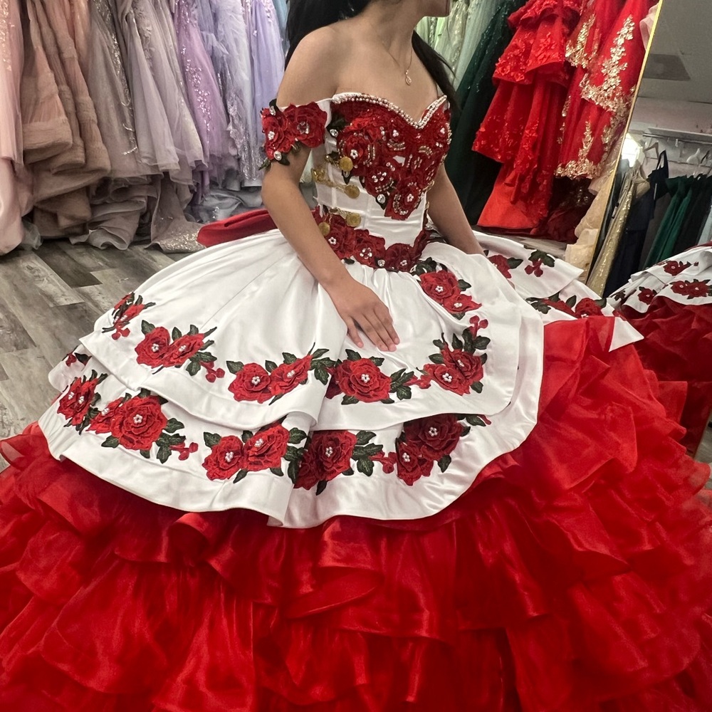 Elegant Red Floral Off-Shoulder Dress